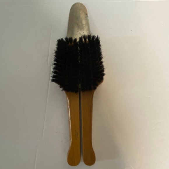Vintage West Germany Folding Travel Clothes Natural Wood Brush & Shoehorn Set - Picture 2 of 13